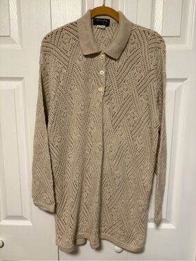 Country Shop Beige Knit Button-Front Polo Sweater